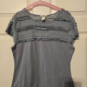 H&M Women’s Lace Detail Top – Blue, Size L